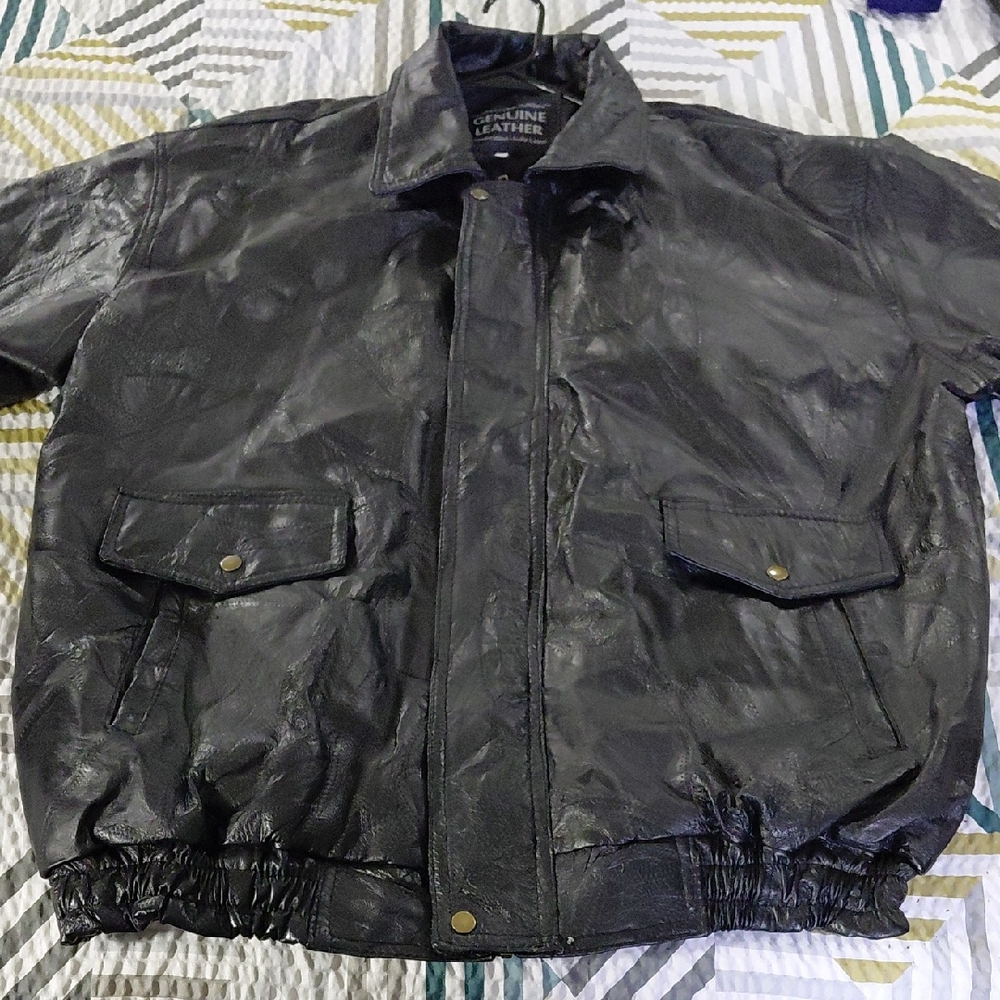Classic Black Bomber Jacket with Distressed Leather Finish